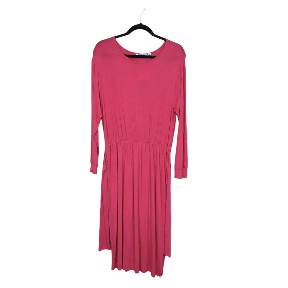 Fraiche by J Pink Long Sleeve Tie Slip Dress Knee Length Women's Size Large